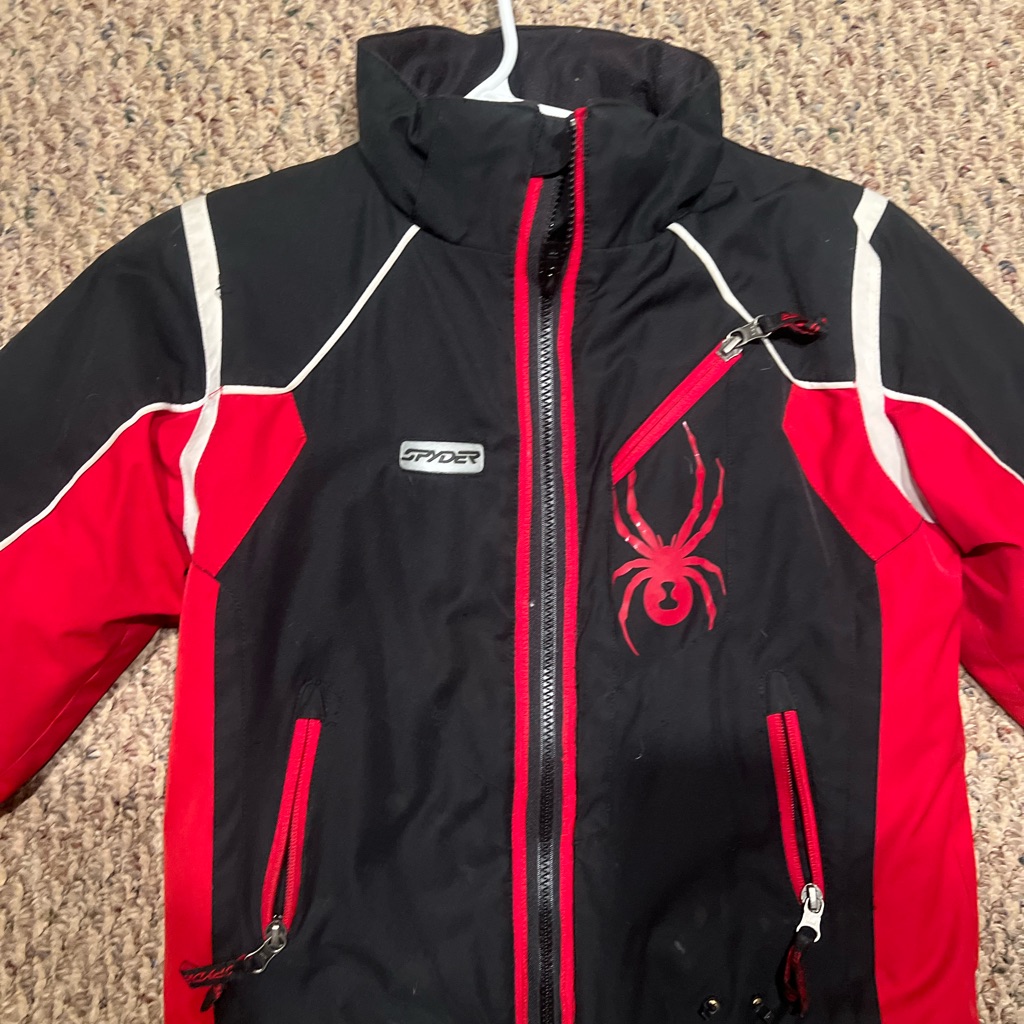 Spyder Kids Red And Black Puffer Jacket With White Highlights